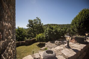 Un sendero de piedra que conduce a una zona verde con árboles y cielo despejado.