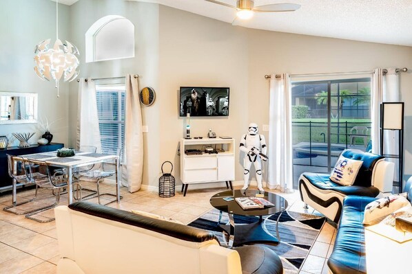 TV, video games, DVD player, books