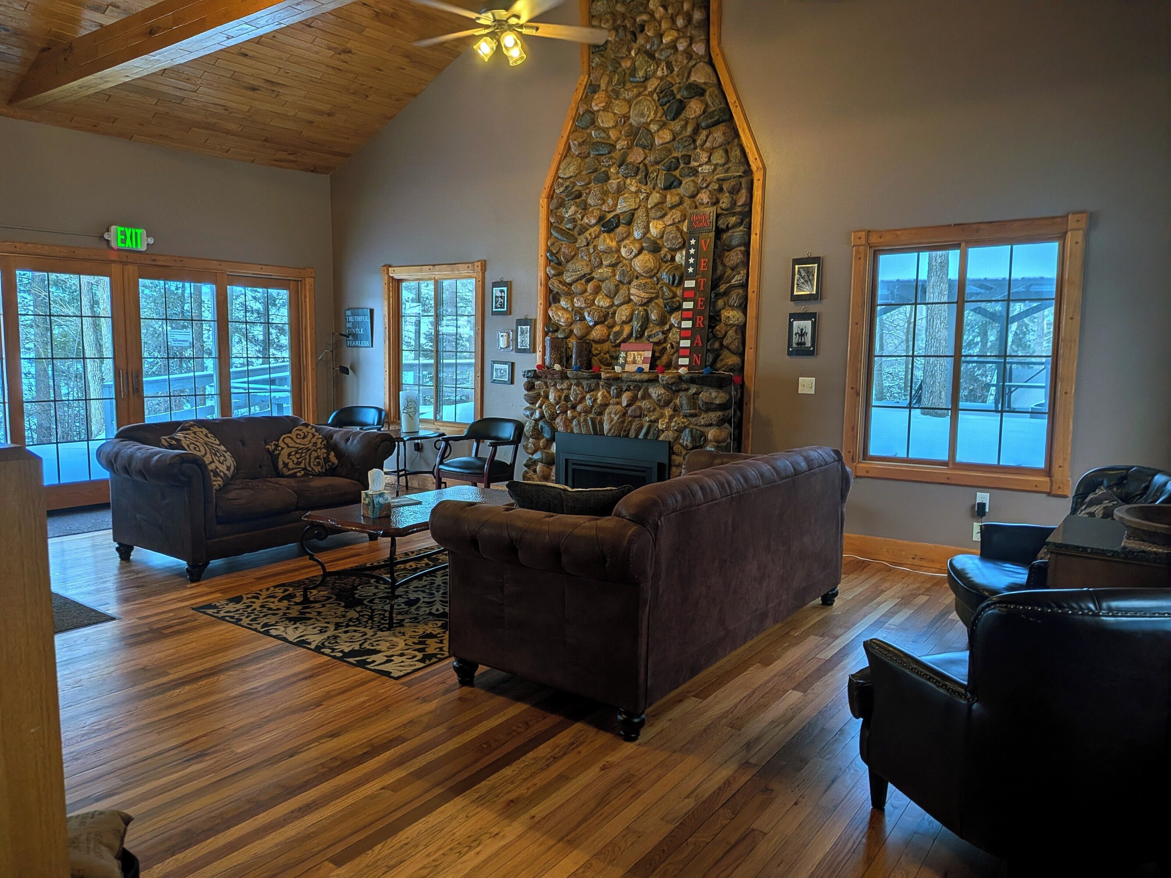 Smart TV, fireplace, DVD player, foosball