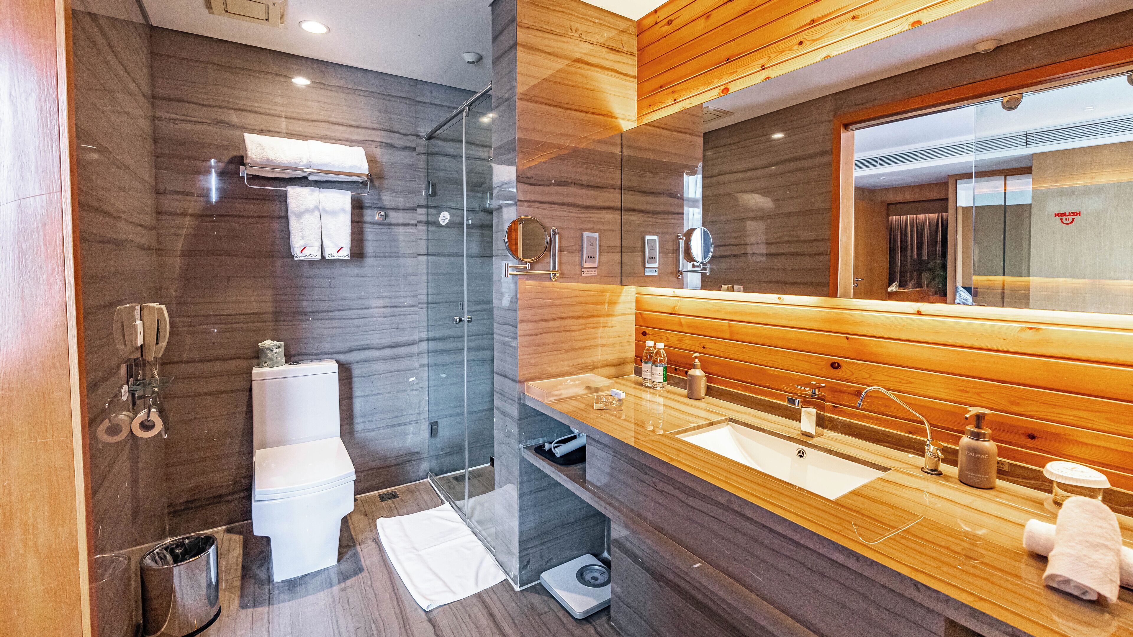 premier suite | bathroom | shower, free toiletries, hair dryer, bathrobes