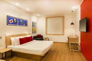 Quarto executivo | Roupas de cama antialérgicas, frigobar, cofres nos quartos, escrivaninha