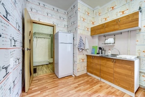 Full-sized fridge, microwave, oven, stovetop