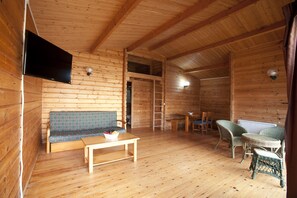 Cabin, Beachfront (Islas Cies) | Living area | 32-inch flat-screen TV with cable channels, TV - Camping Bayona Playa (Baiona)