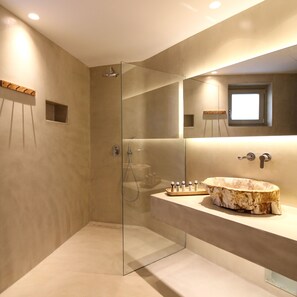 Executive Suite, 1 Queen Bed with Sofa bed, Non Smoking, Sea View | Bathroom | Shower, rainfall showerhead, designer toiletries, hair dryer - Mykonos Cactus (Mykonos)