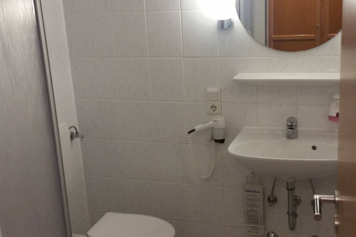 shower, free toiletries, hair dryer, towels