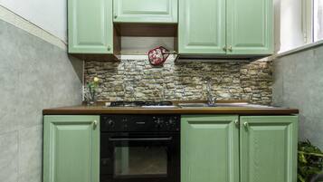 Apartment, 1 Schlafzimmer, Erdgeschoss | Eigene KĂŒche | KĂŒhlschrank, Ofen, Herdplatte, Kochgeschirr/Geschirr/Besteck