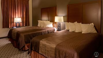 Desk, laptop workspace, blackout drapes, soundproofing