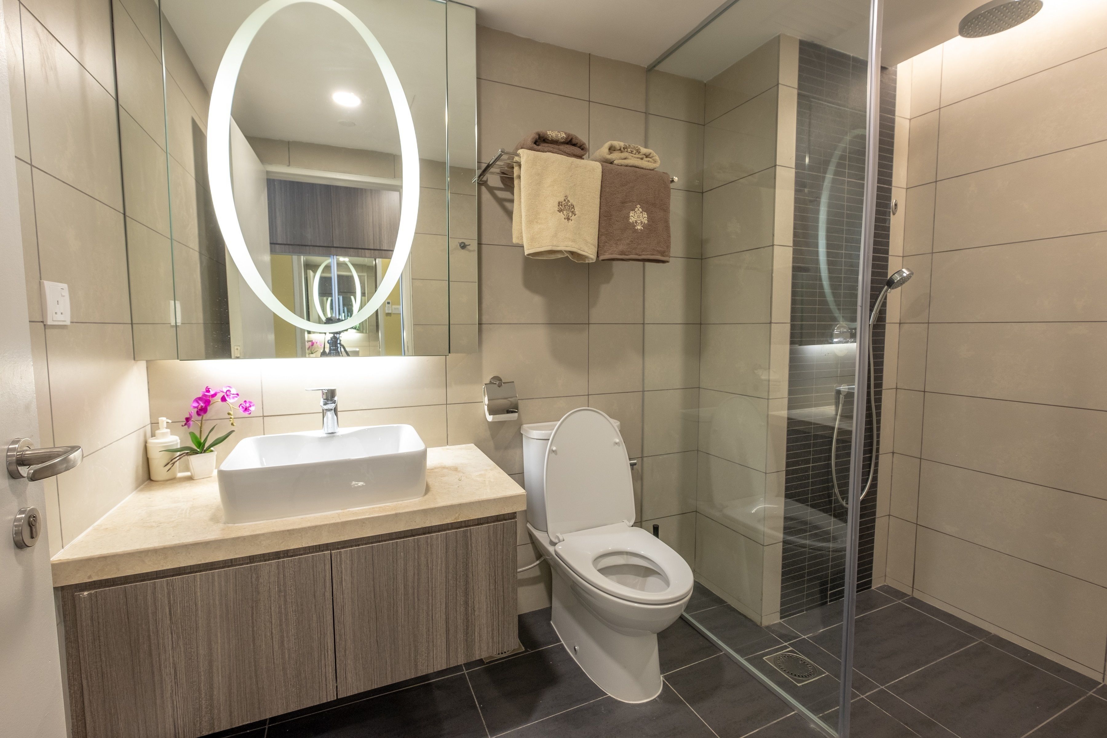 shower, rainfall showerhead, free toiletries, hair dryer