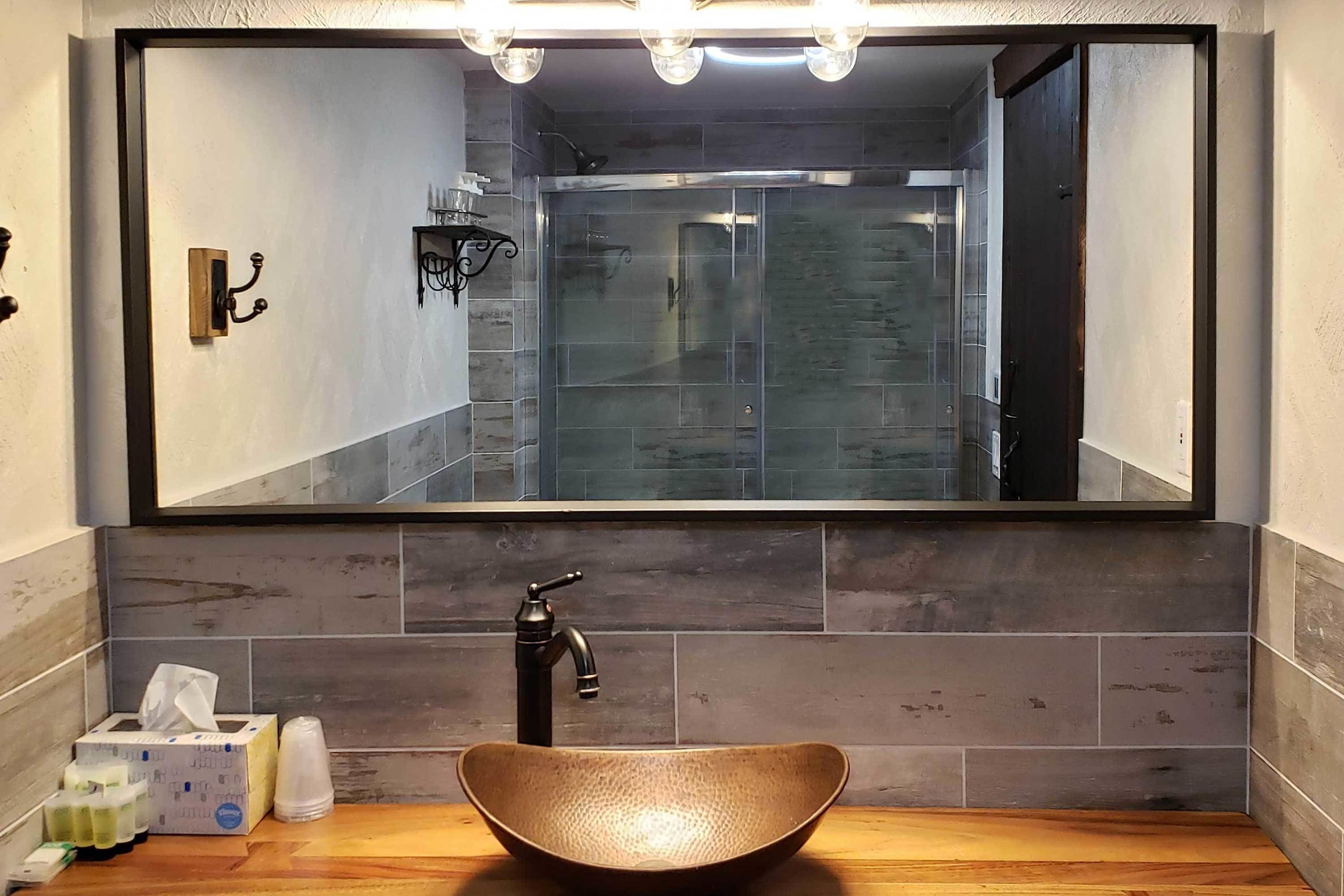 room, 1 queen bed with sofa bed | bathroom sink