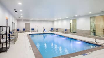 Indoor pool, open 9:00 AM to 10:00 PM, sun loungers