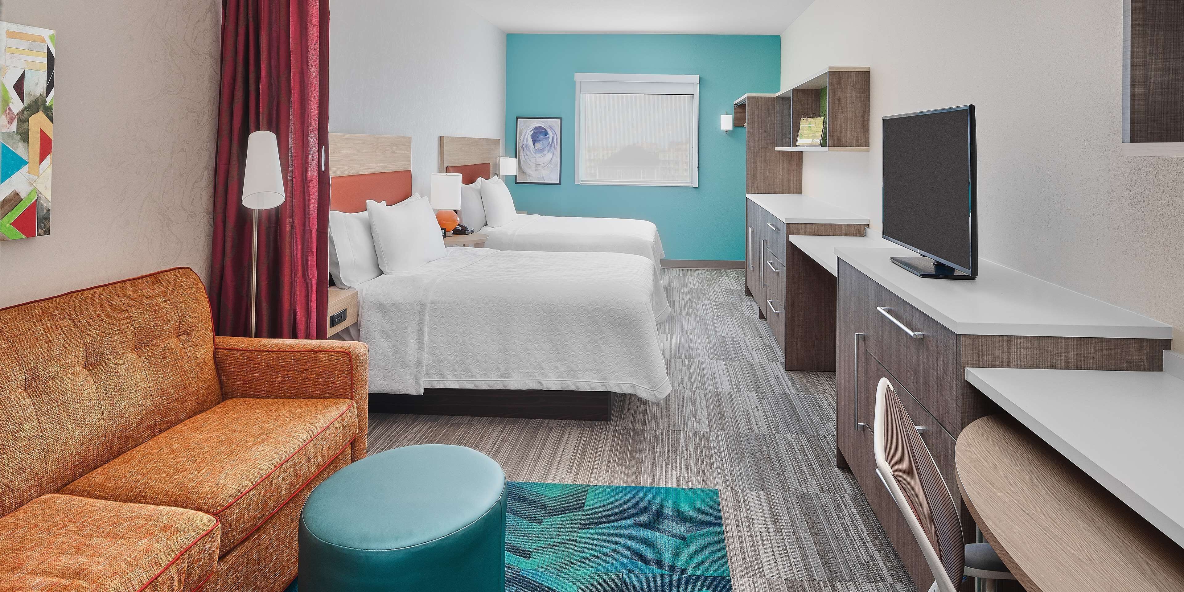 studio, 2 queen beds, non smoking | in-room safe, desk, laptop workspace, blackout curtains