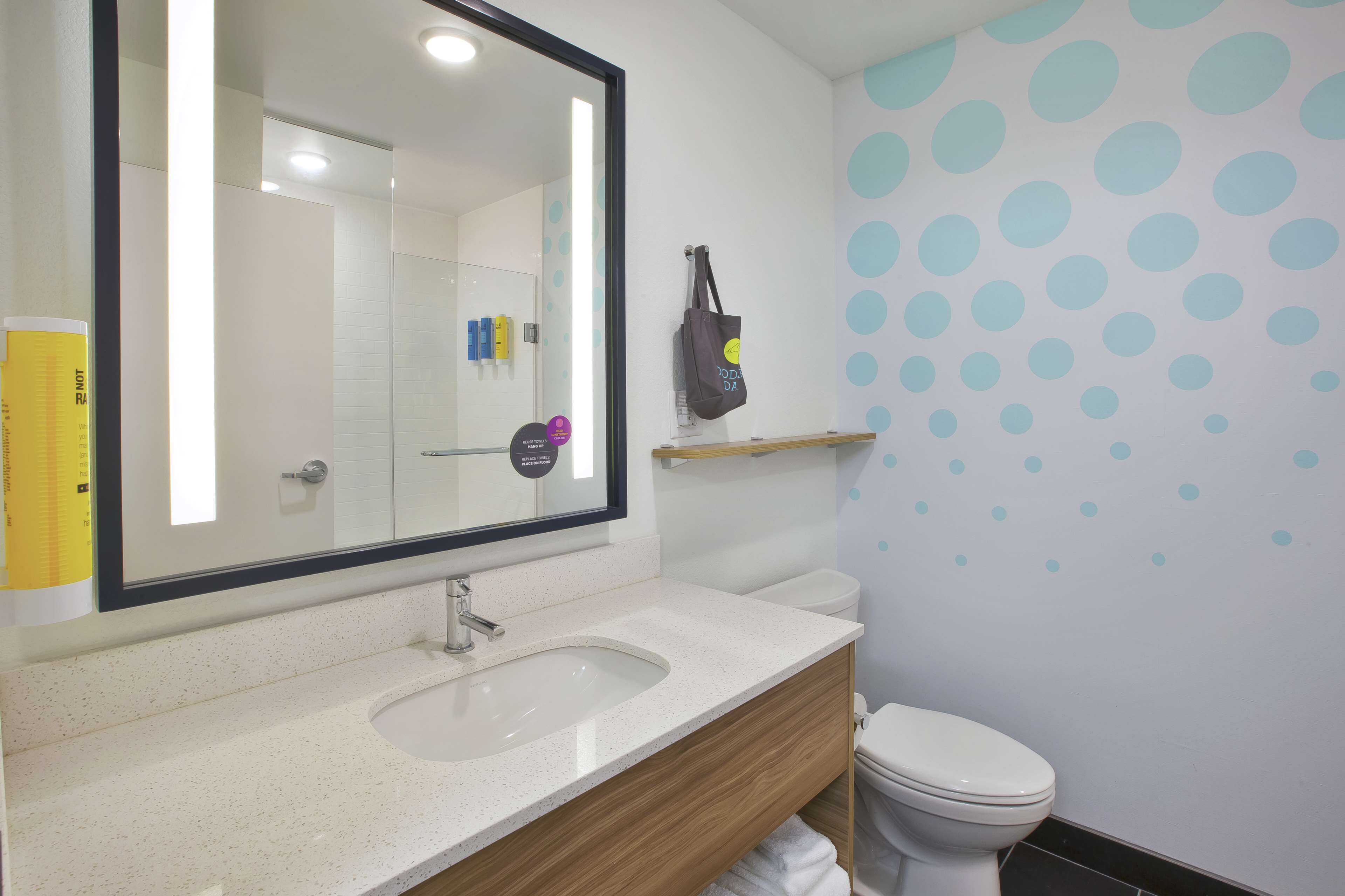 combined shower/bathtub, free toiletries, hair dryer, towels