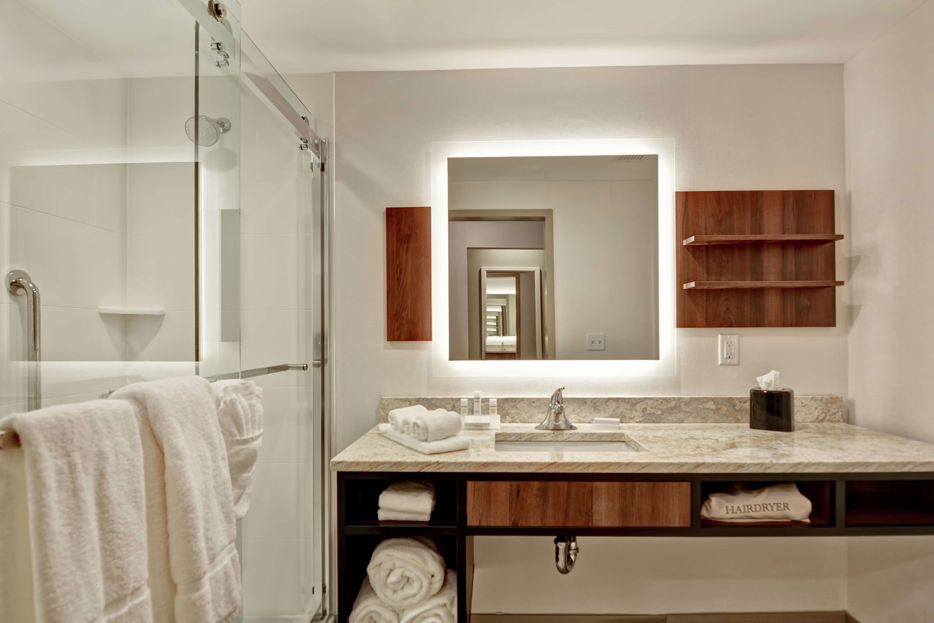 rainfall showerhead, free toiletries, hair dryer, bathrobes