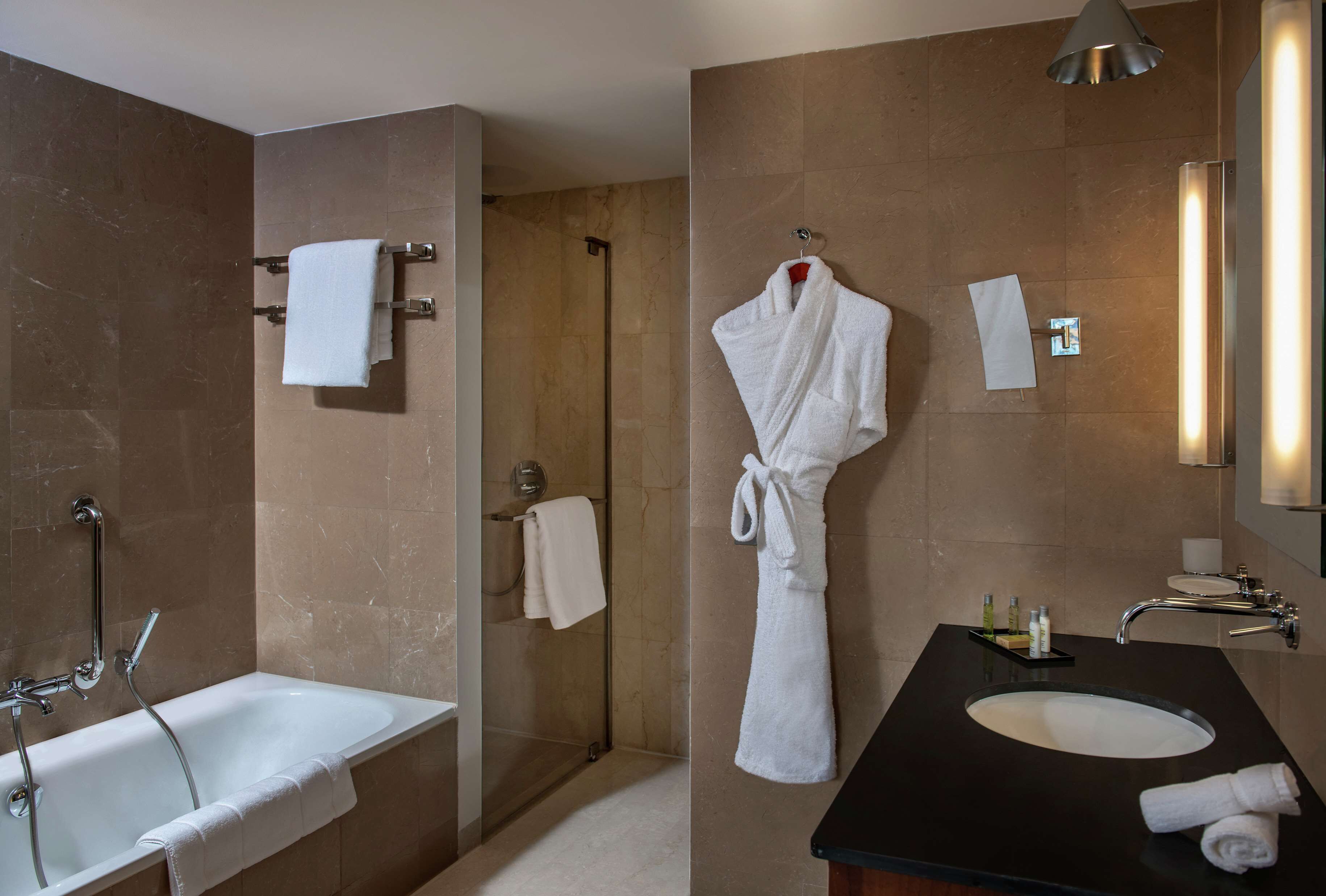 executive room, 1 king bed | bathroom | rainfall showerhead, designer toiletries, hair dryer, bathrobes