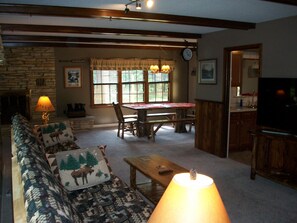 Smart TV, fireplace, DVD player, table football