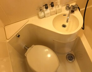Duschwanne, kostenlose Toilettenartikel, Haartrockner, Hausschuhe