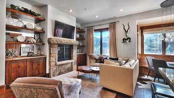 TV, fireplace