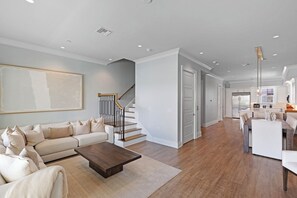 TV, fireplace, video library
