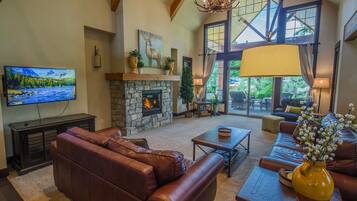 TV connectée, cheminée, jeux vidéo, lecteur de DVD