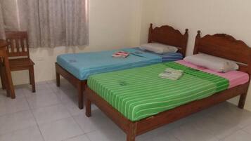 Desk, free WiFi, bed sheets