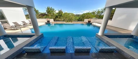 Outdoor pool, sun loungers