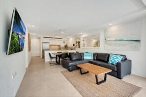 Apartment, 3 Bedrooms, Pool View (Apartment 01) | Living area | LCD TV, DVD player - Headland Views (Noosa Heads)