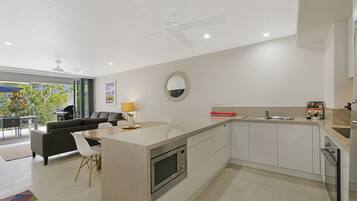 Apartment, 3 Bedrooms, Pool View (Apartment 02) | Private kitchen | Full-sized fridge, microwave, oven, stovetop