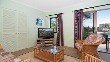 Apartment, 2 Bedrooms, River View | Living room | LCD TV, DVD player
