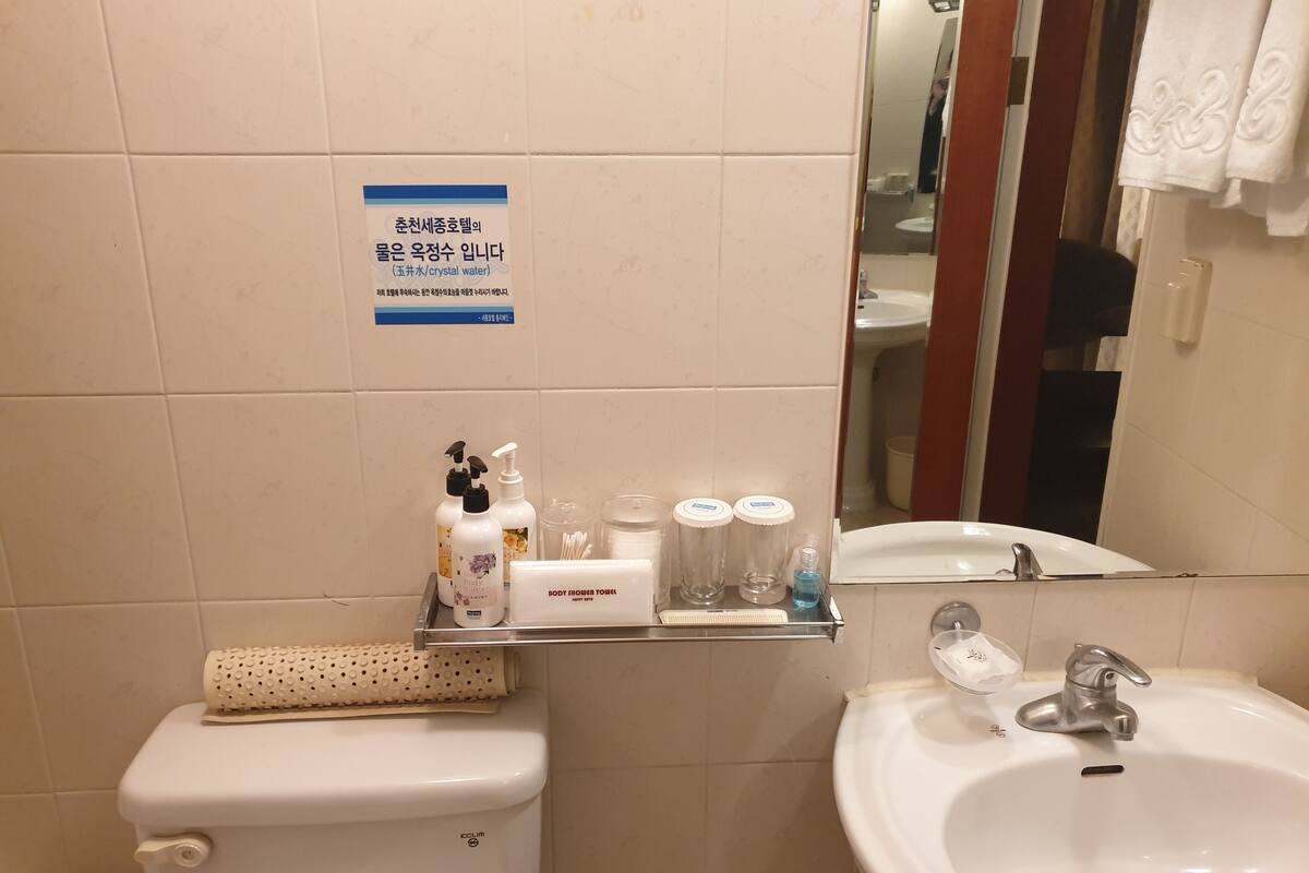 standard twin room | bathroom | combined shower/bathtub, free toiletries, hair dryer, slippers