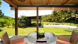 Comfort House, 2 Queen Beds, Non Smoking, Pool View | Terrace/patio