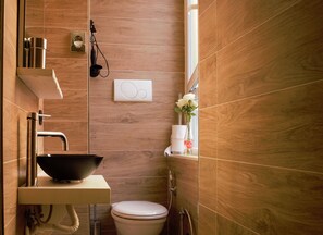 Deluxe-sviitti, 1 makuuhuone, parveke, kaupunkinäköala | Kylpyhuone | Suihku, sadesuihkupää, ilmaiset hygieniatuotteet, pyyhkeet