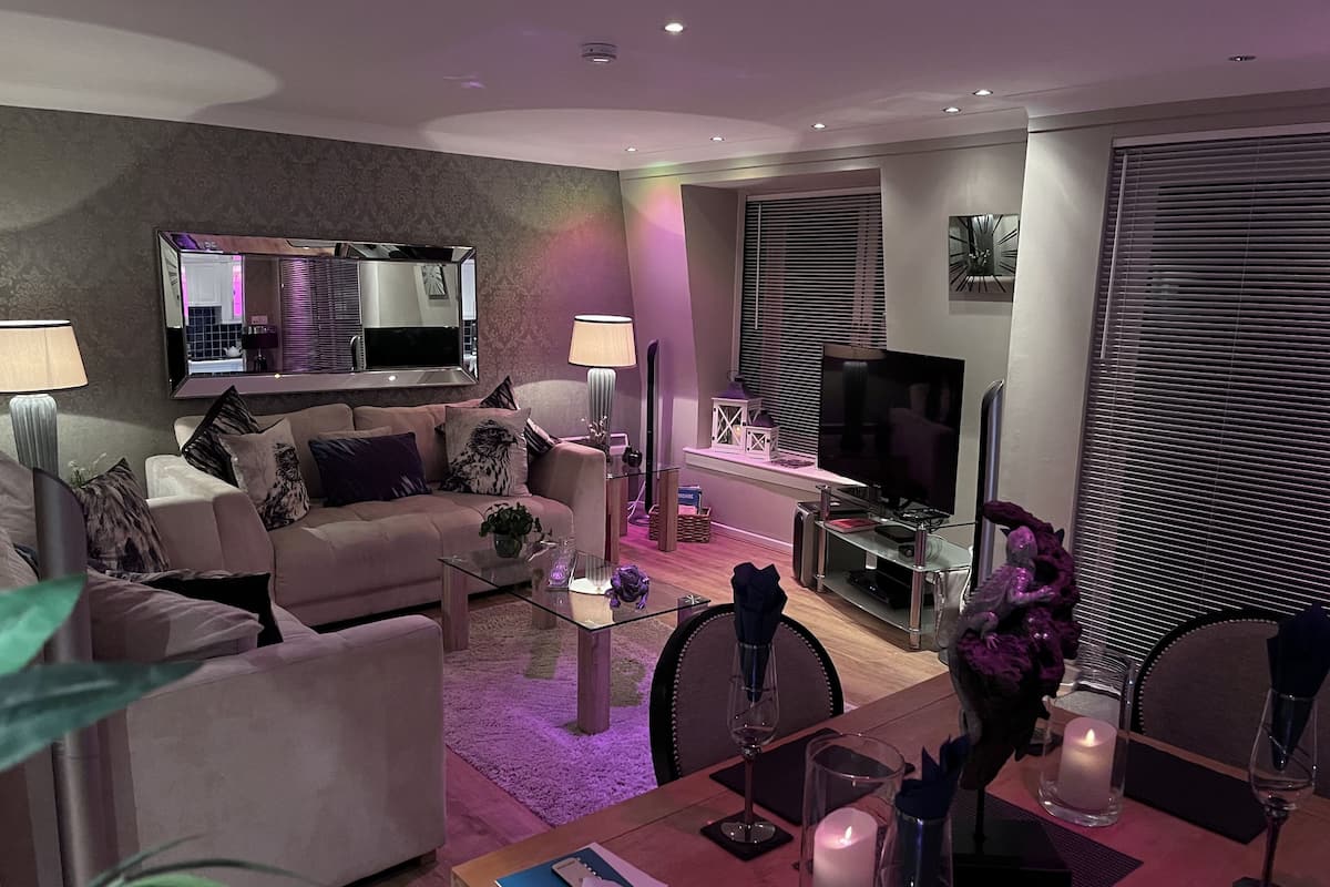 Luksus-loftsleilighet, 2 soverom (Apartment ) | Oppholdsområde | Flatskjerm-TV og DVD-spiller