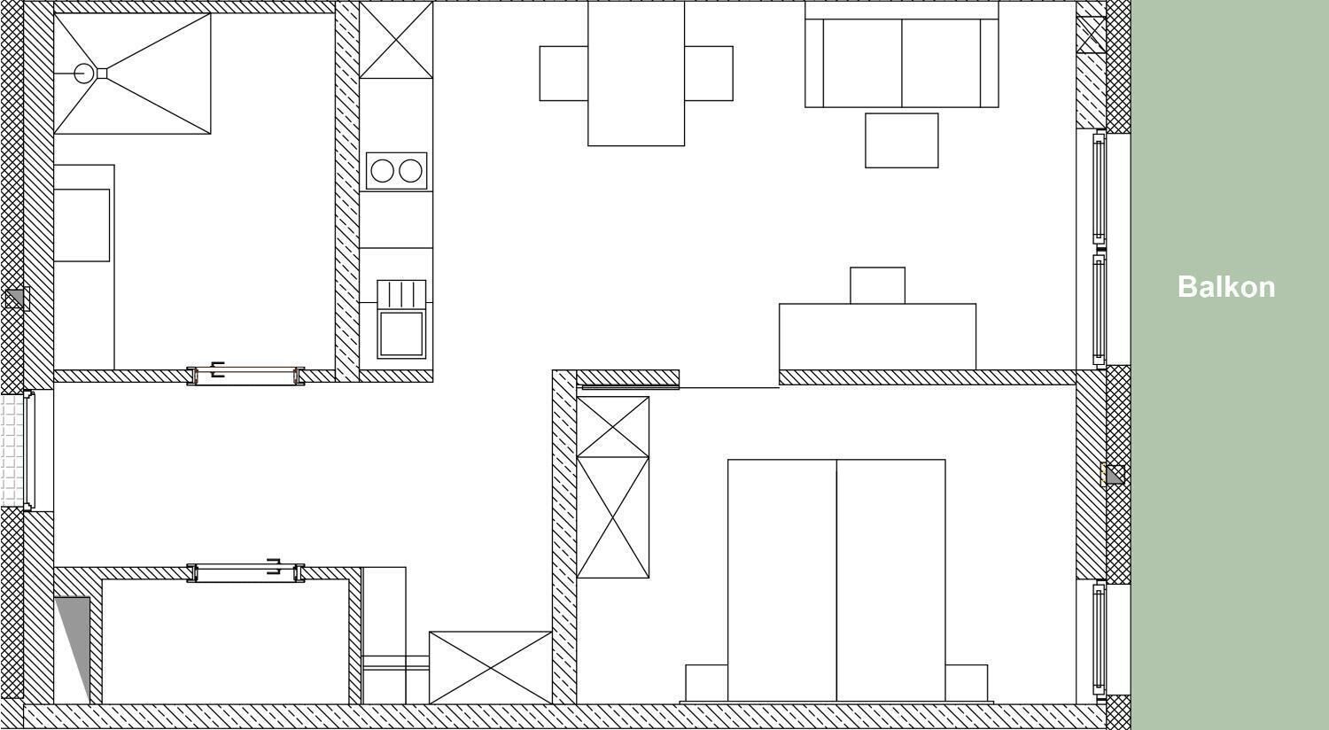 Un plan d’étage d’un bâtiment doté d’un balcon.