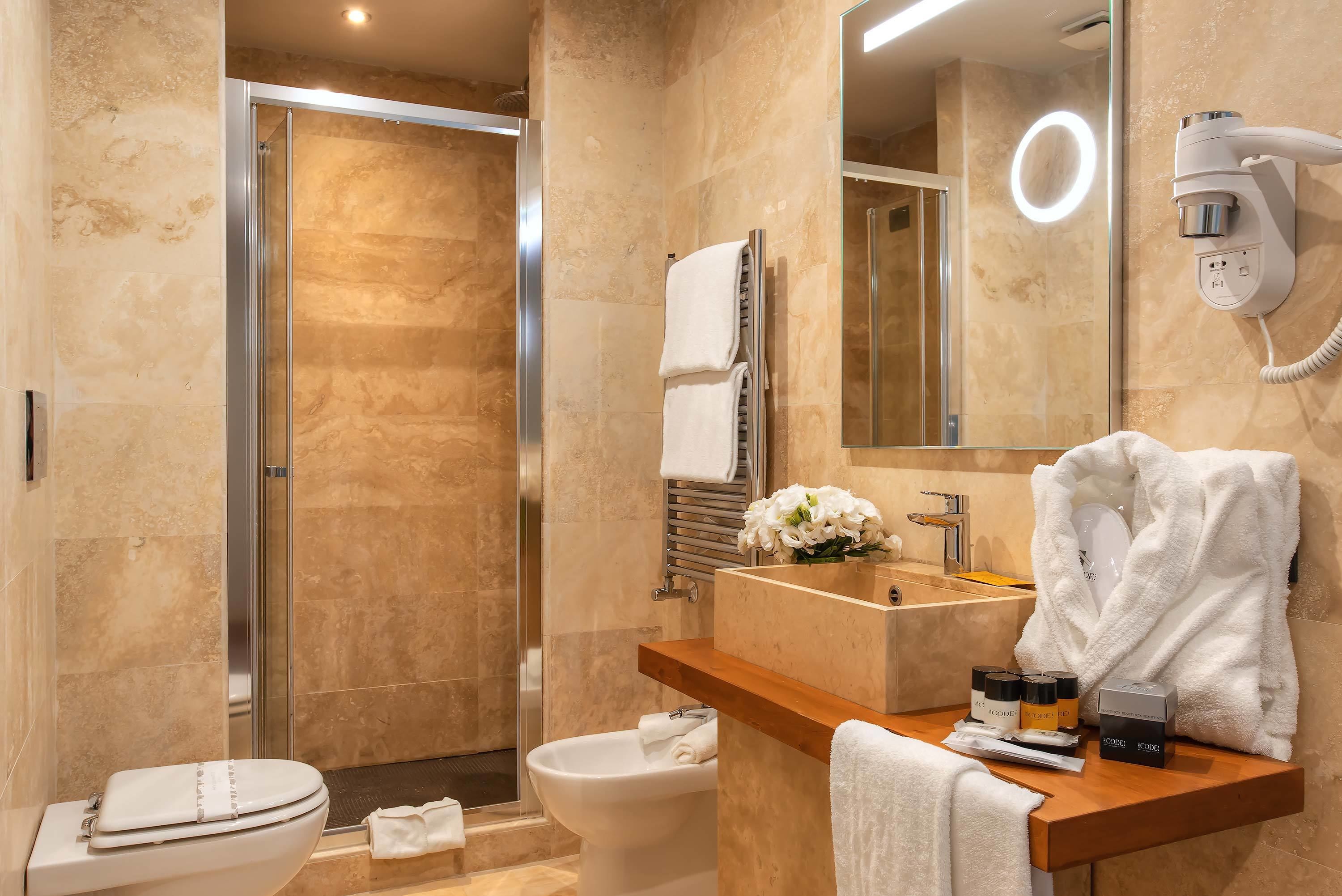 shower, free toiletries, hair dryer, bidet