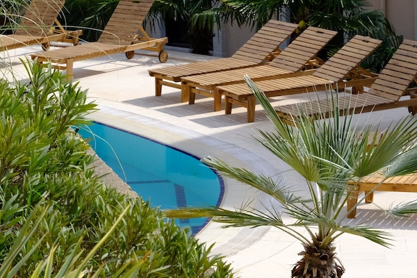 Outdoor pool, pool loungers