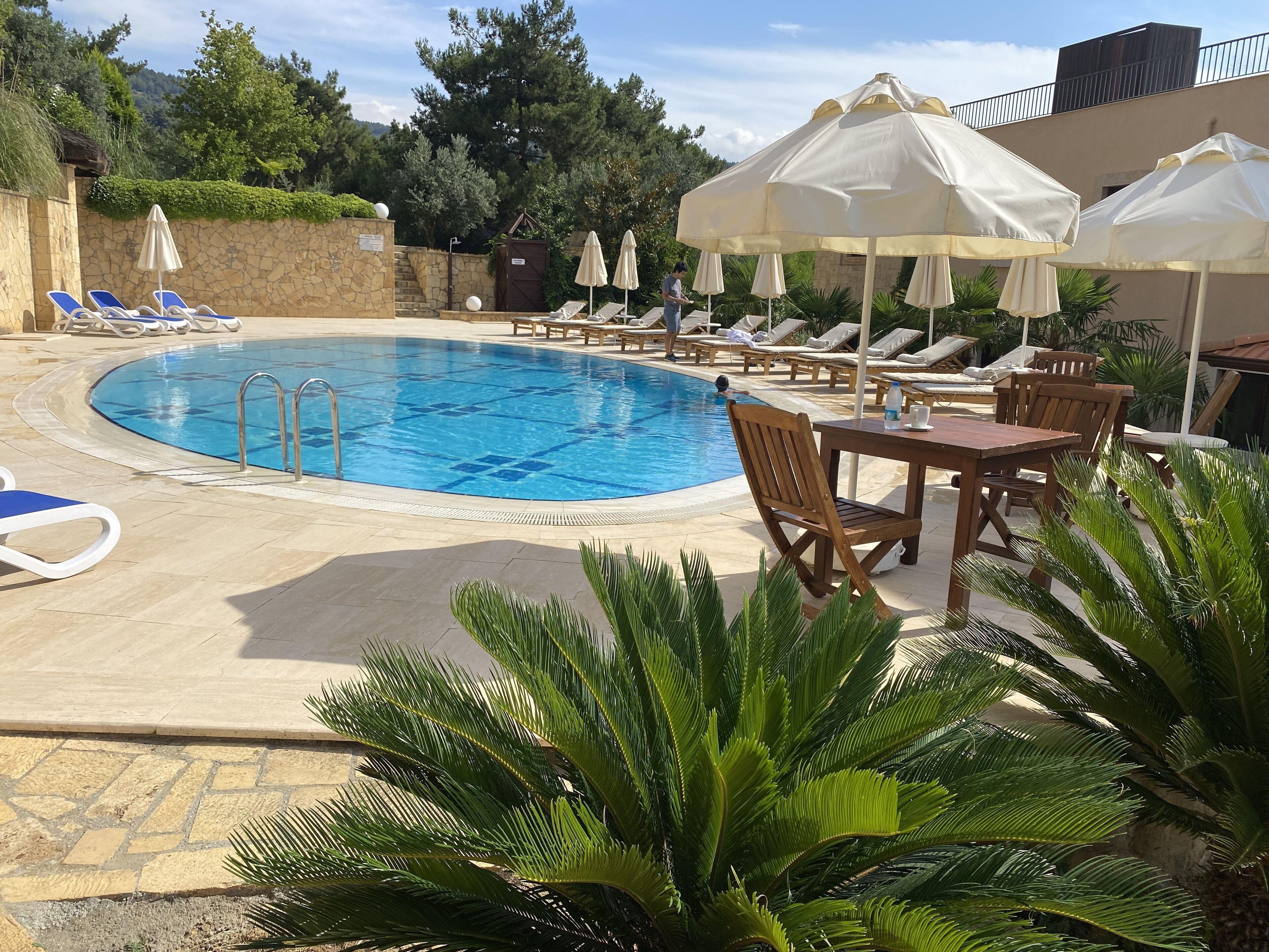 outdoor pool, pool loungers