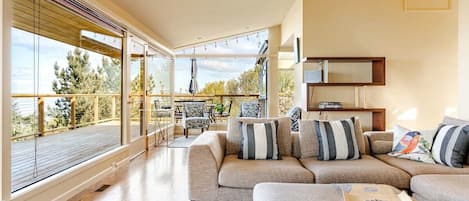 Smart TV, fireplace, DVD player, books