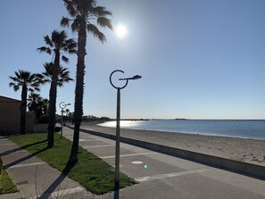Plage, chaises longues