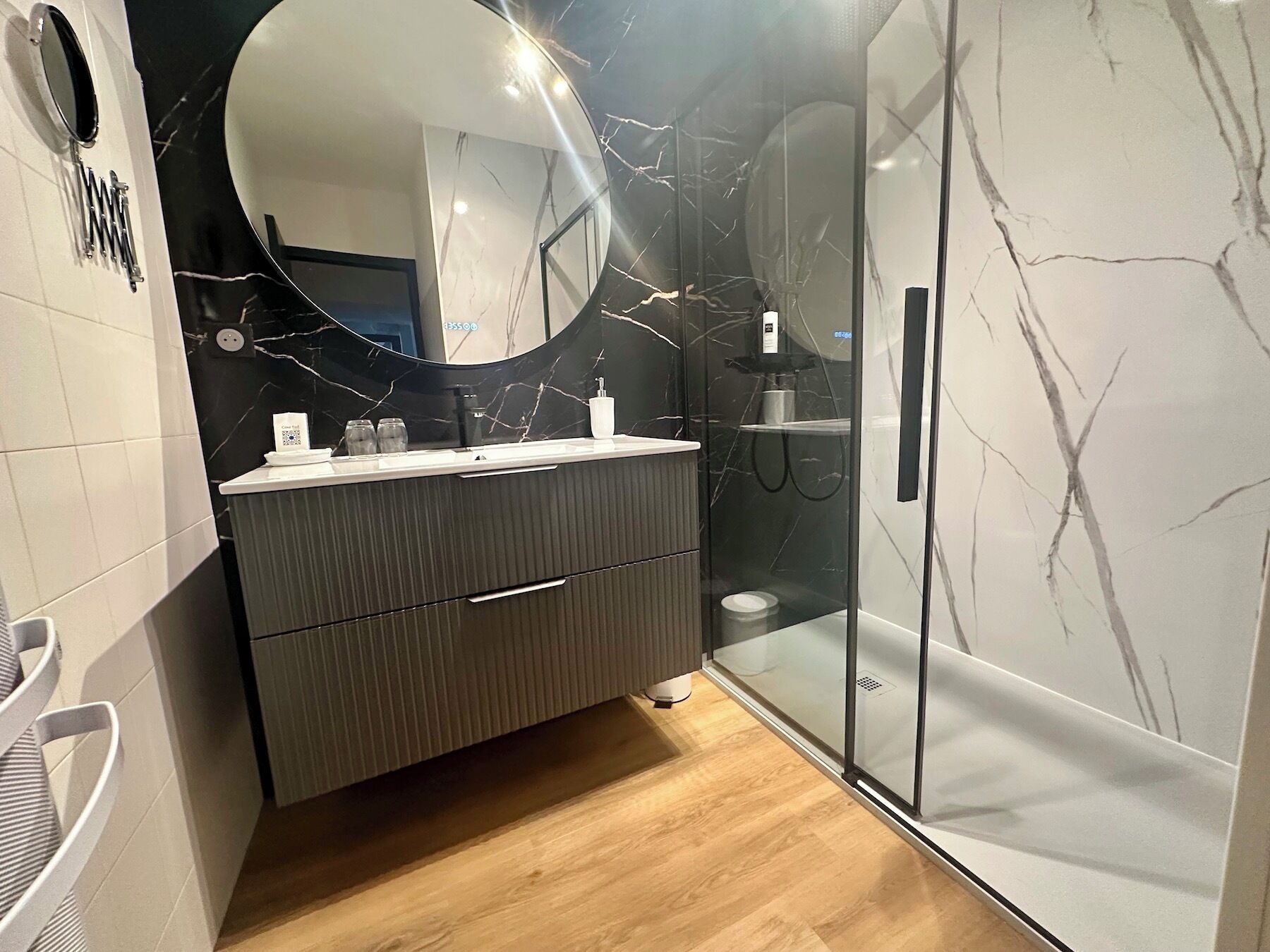 Bathtub, hair dryer, towels, soap