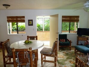 View from living room to screened in patio