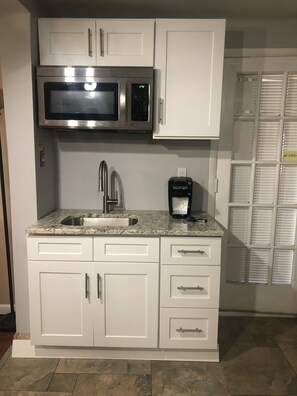 Fridge, microwave, coffee/tea maker