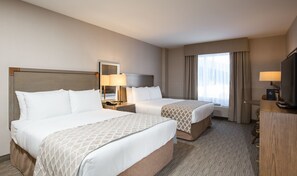 Premium bedding, pillowtop beds, desk, laptop workspace