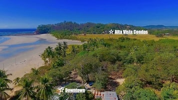 在海灘附近、太陽傘