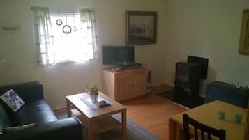 Een televisie en een open haard