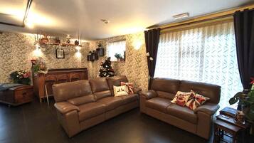 Televisie, een open haard en een dvd-speler