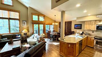 Smart TV, fireplace, DVD player, books