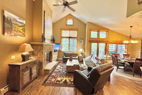 Come home to the warm bright living room to relax after a day outdoors!