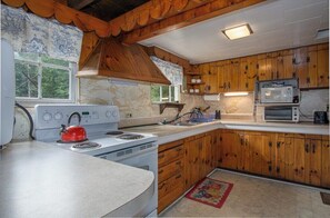 Fridge, microwave, oven, stovetop - Pops Place - Rustic Cain on Fishing Pond (Pisgah Forest)