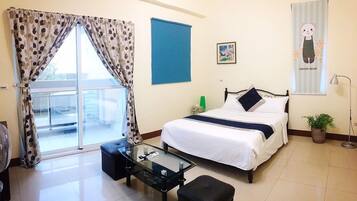 Desk, free WiFi, bed sheets