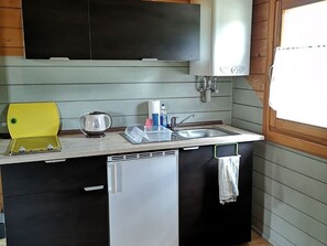 Fridge, oven, coffee/tea maker, electric kettle